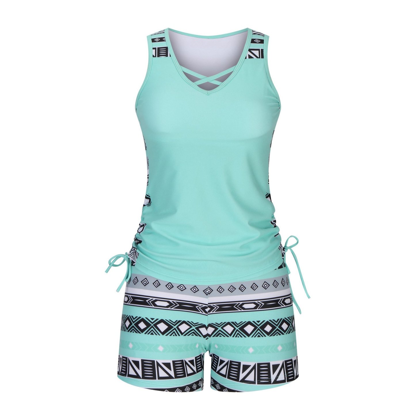 ⏰LAST DAY 60% OFF - Women's Tummy Control Tankini Set with Built-In Bra – Flattering Boho Swimwear with Shorts🔥