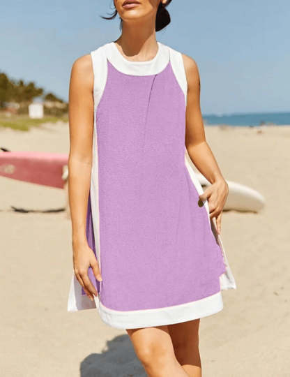 🌷🌷Women's Casual Color Block Round Neck Sleeveless Top with Shorts Set