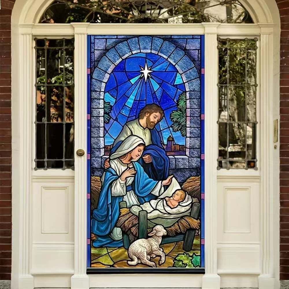 Christmas Door Covers,Decorative Bow Bell Wreath Christmas Door Wraps