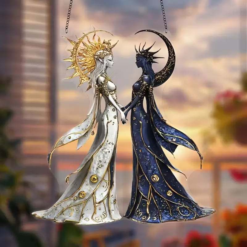🌞🌙Celestial Balance Ornament – Sun & Moon Goddess Design