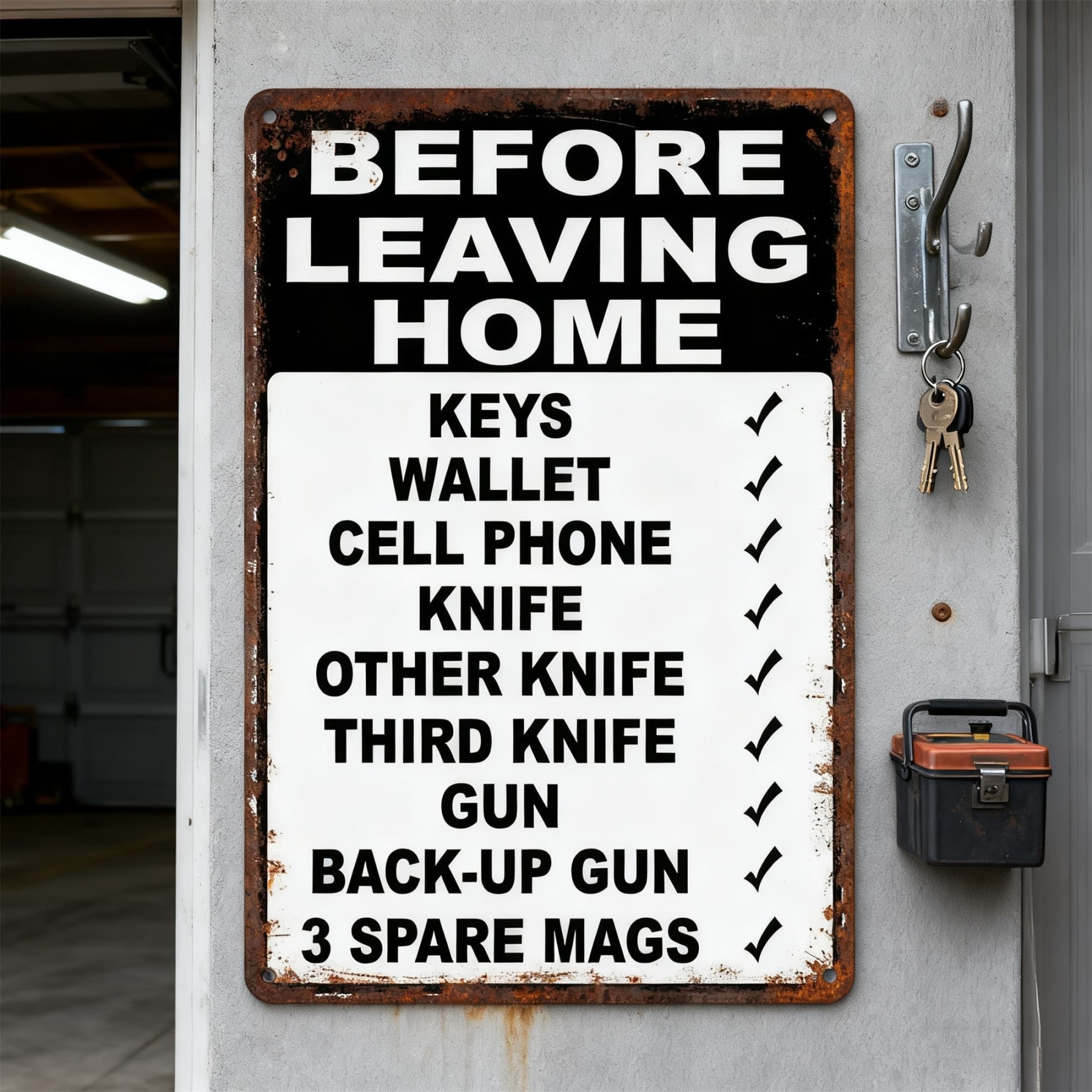 🎄Holiday Pre-Sale🔥“Before Leaving Home” Funny Metal Sign