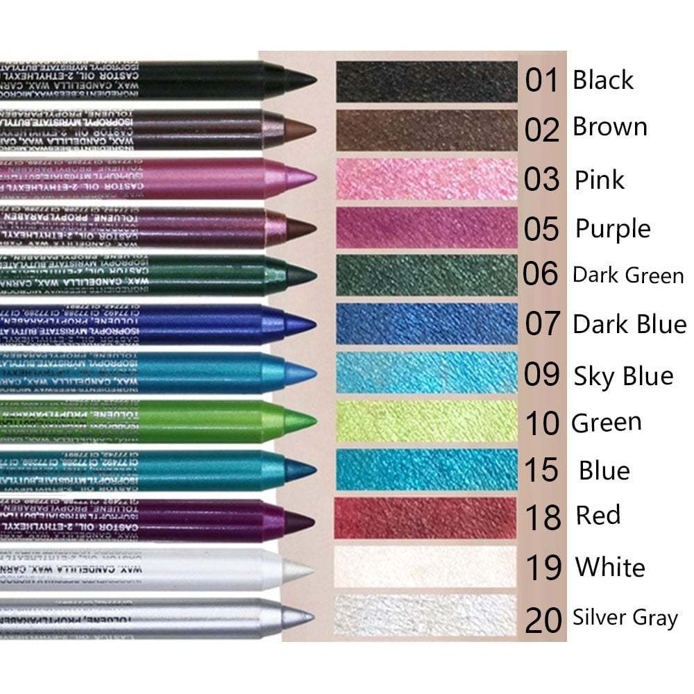 14-Pack Eyeliner Pencil Waterproof Colored Gel Liners with Metallic & Shimmer Finishes Smudge-Proof