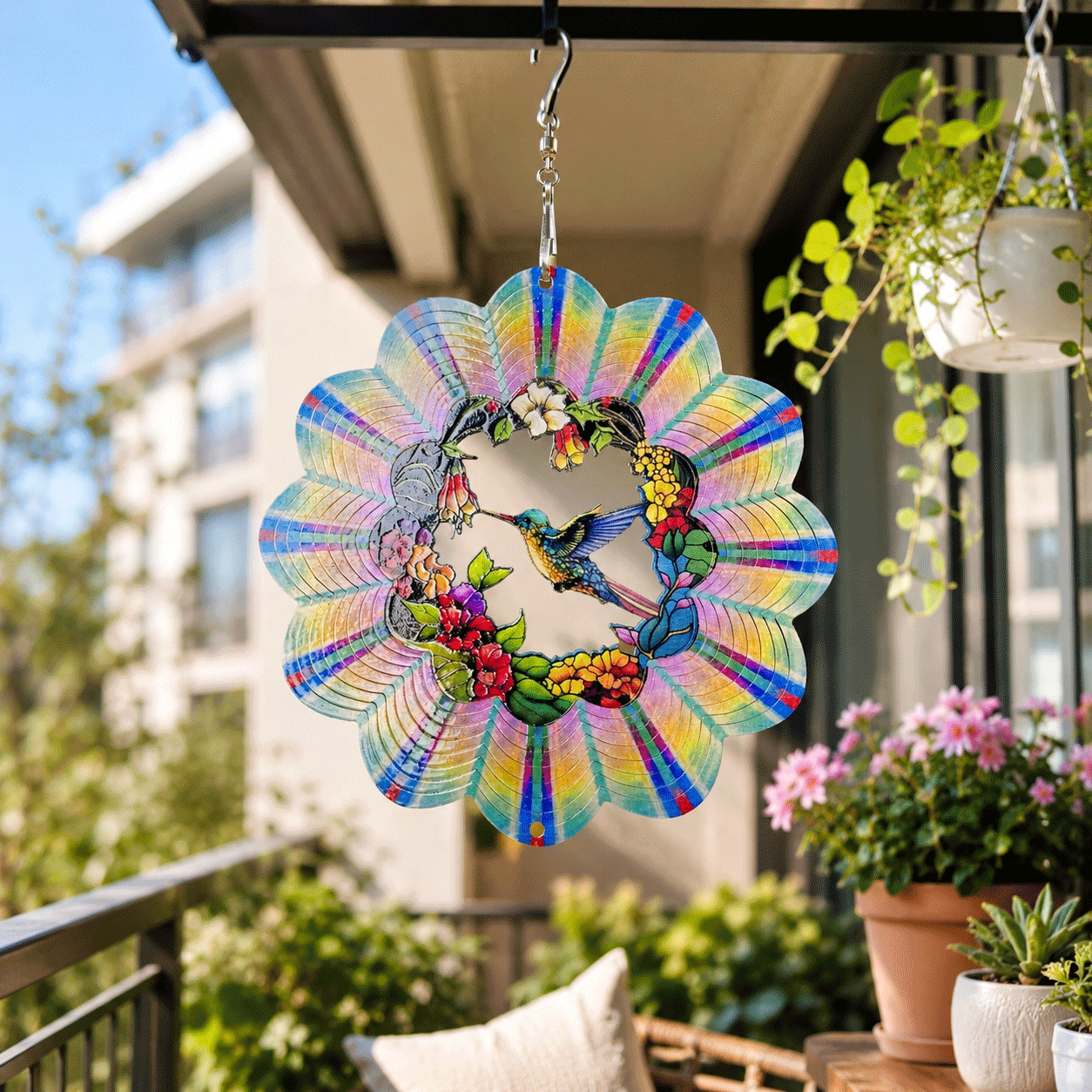 Hummingbird Wind Spinner – Rainbow Garden Hanging Ornament