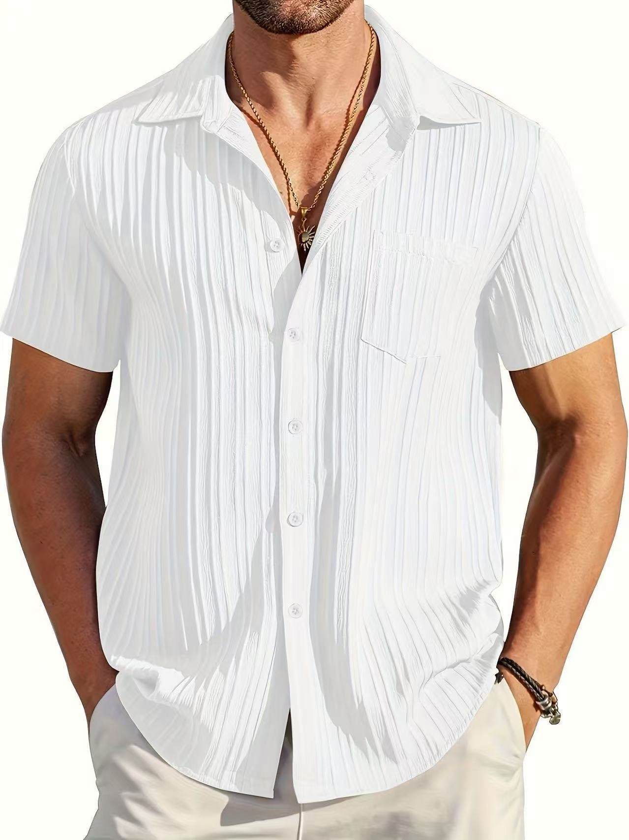 Hawaiian Shirt for Men Button Down Short Sleeve Shirts Textured Casual Summer Beach Shirts with Pocke