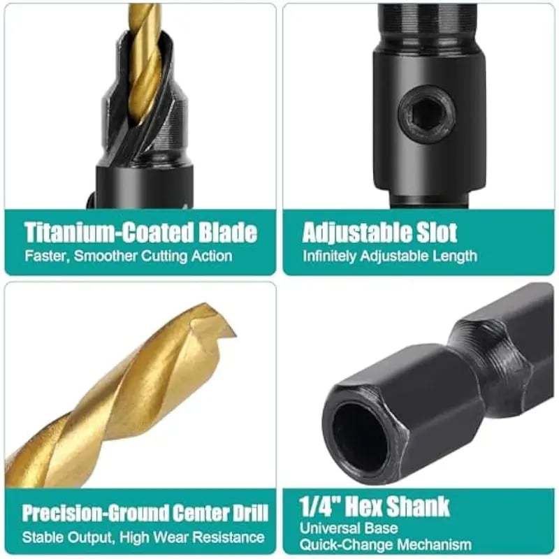 🛠️ 5PCS Countersink Drill Bit Set – Precision Drilling for Perfect Screw Holes