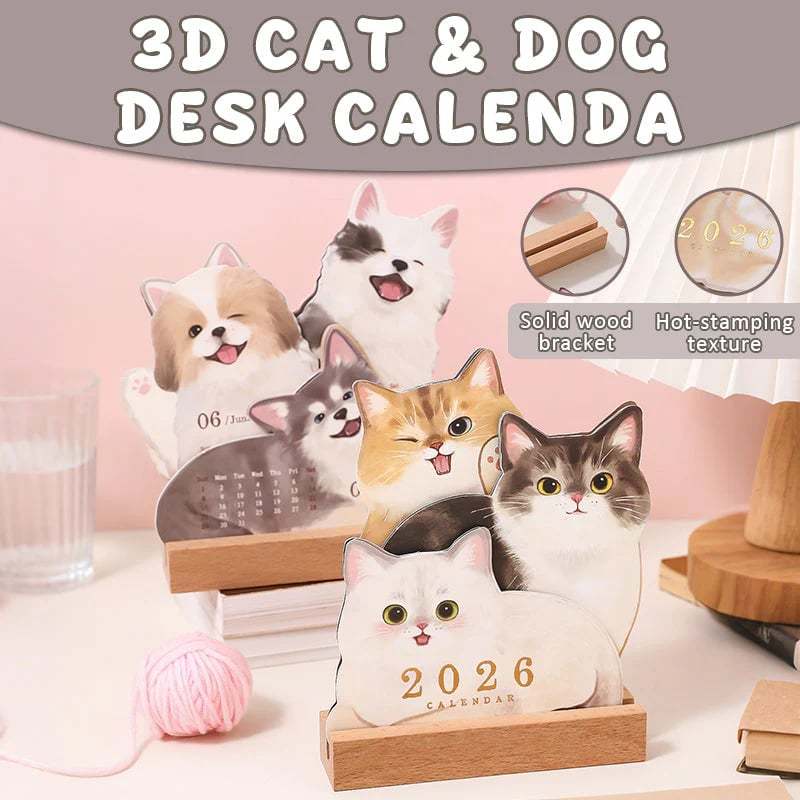 Mini Desk Calendar 2026 Cute Dog & Cat Monthly Planner