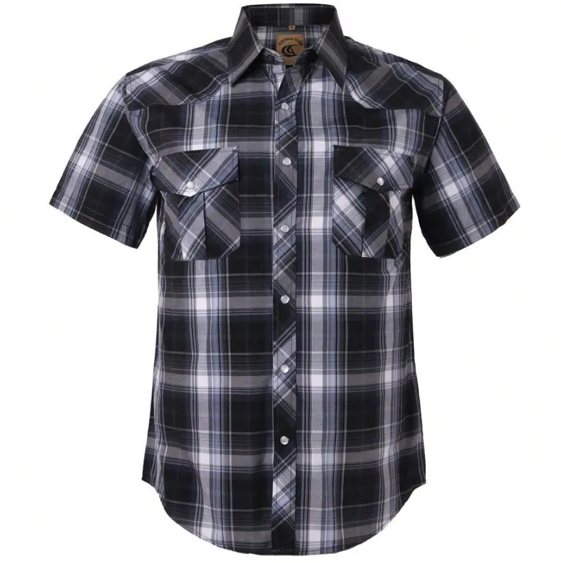 Men's Western Cowboy Short Sleeve Pearl Snap Casual Plaid Work Shirt