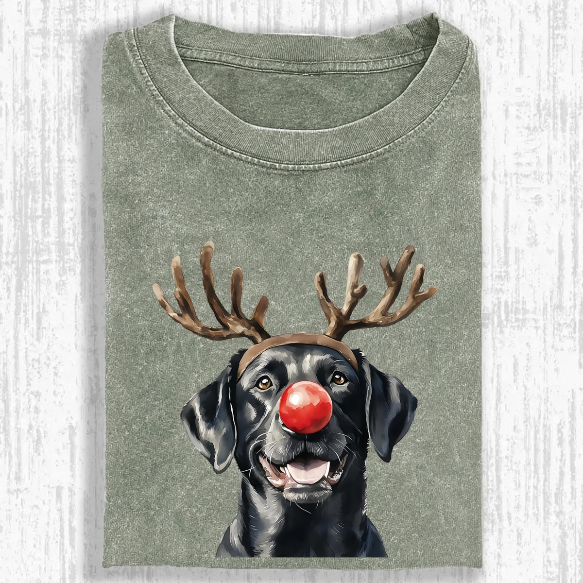 Christmas Black Labrador Washed Oversized T-shirt