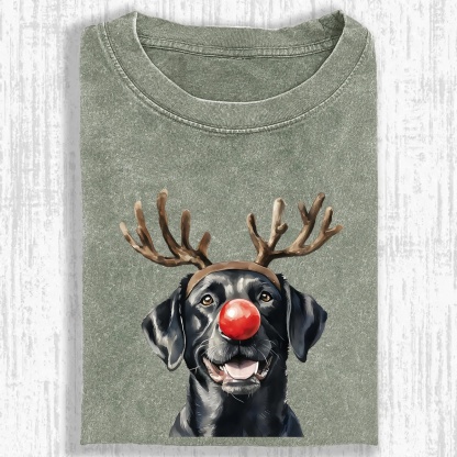 Christmas Black Labrador Washed Oversized T-shirt