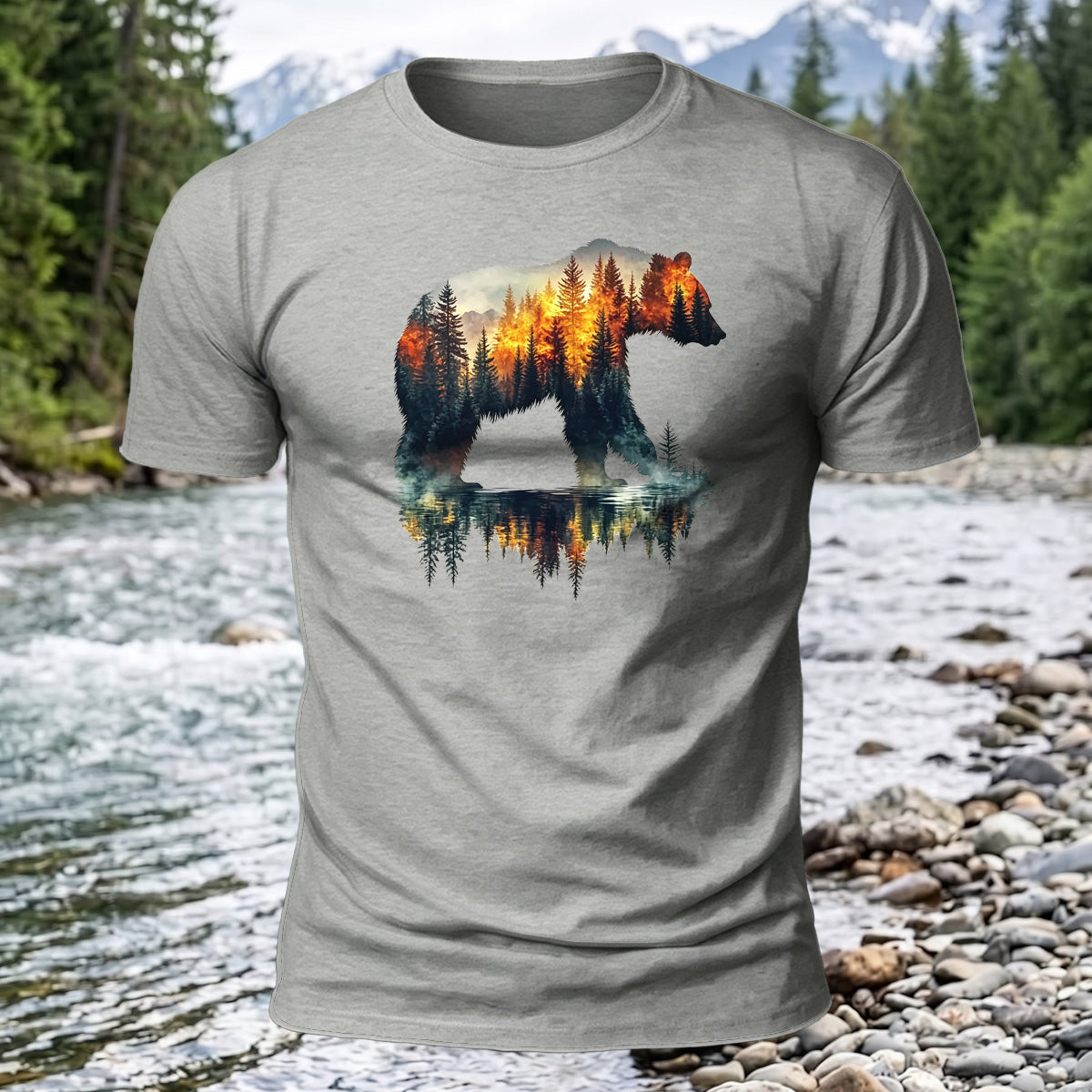 Premium Cotton Bear Forest Printed T-Shirt