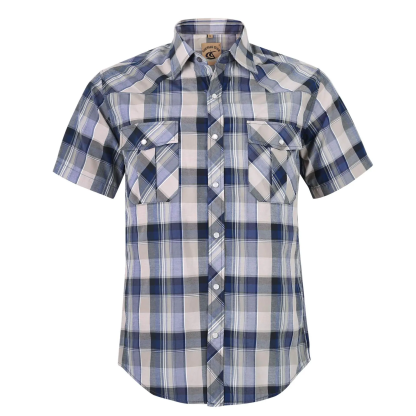Men's Western Cowboy Short Sleeve Pearl Snap Casual Plaid Work Shirt