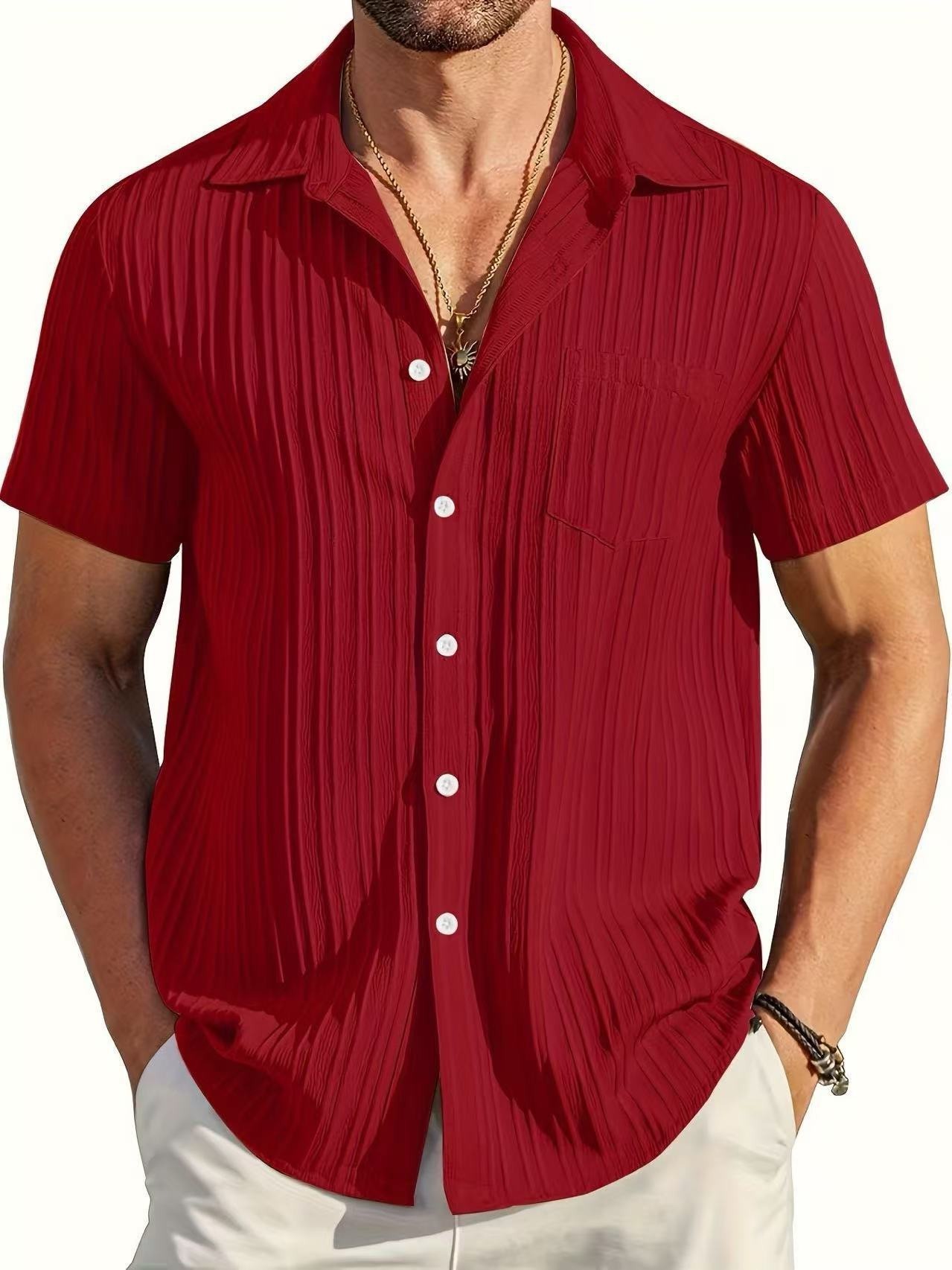 Hawaiian Shirt for Men Button Down Short Sleeve Shirts Textured Casual Summer Beach Shirts with Pocke