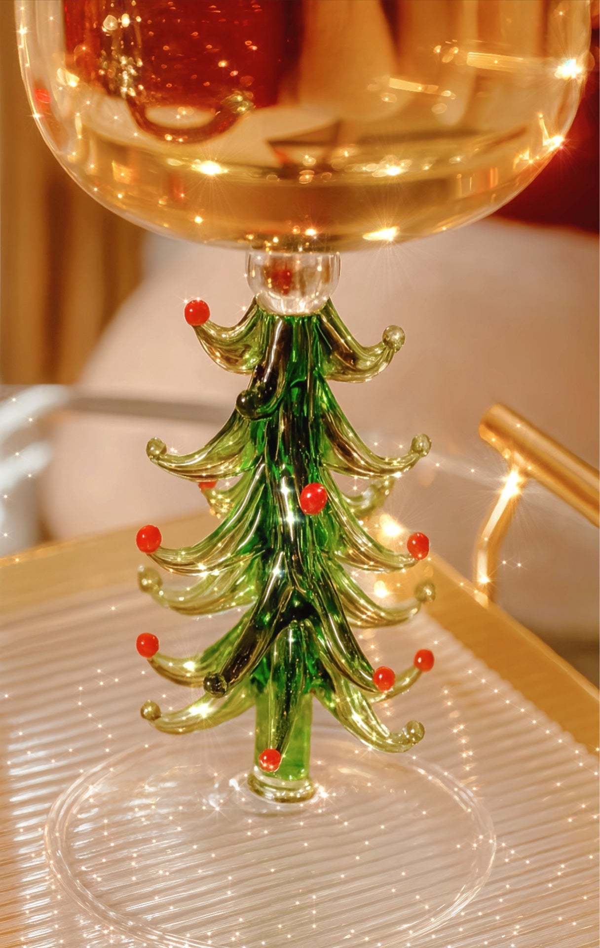Close up of the glass Christmas tree stem design.