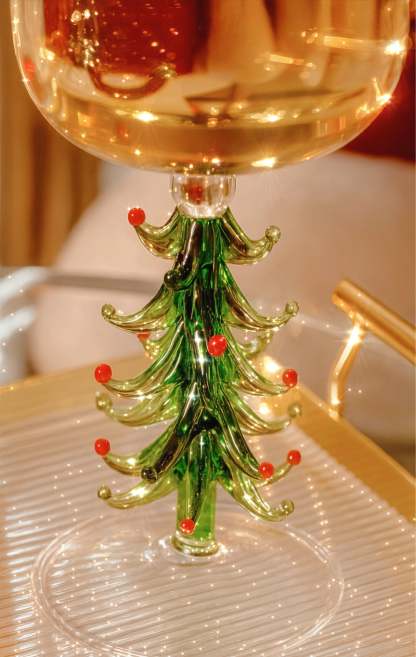 Close up of the glass Christmas tree stem design.