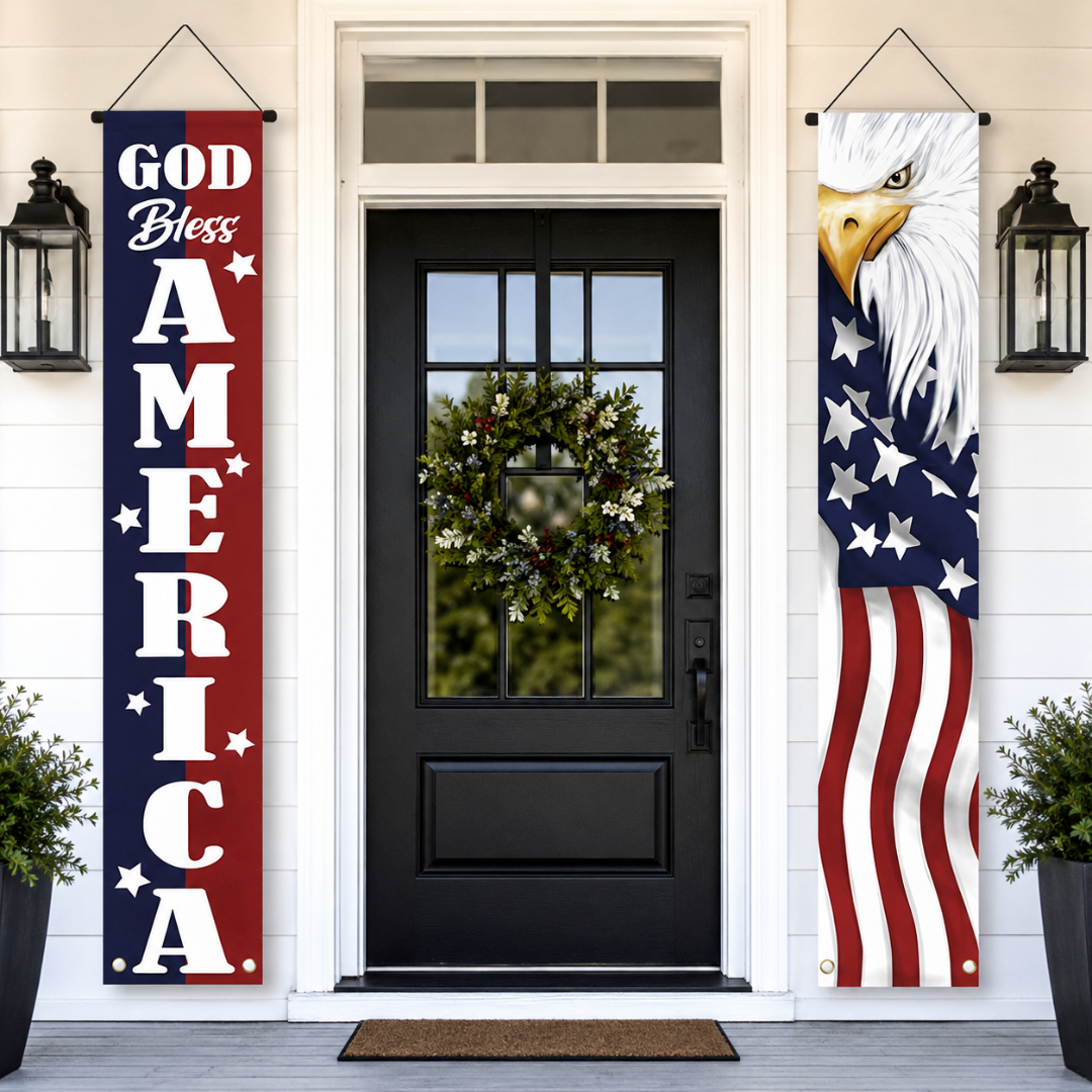 God Bless America – Patriotic Eagle Porch Banner Set