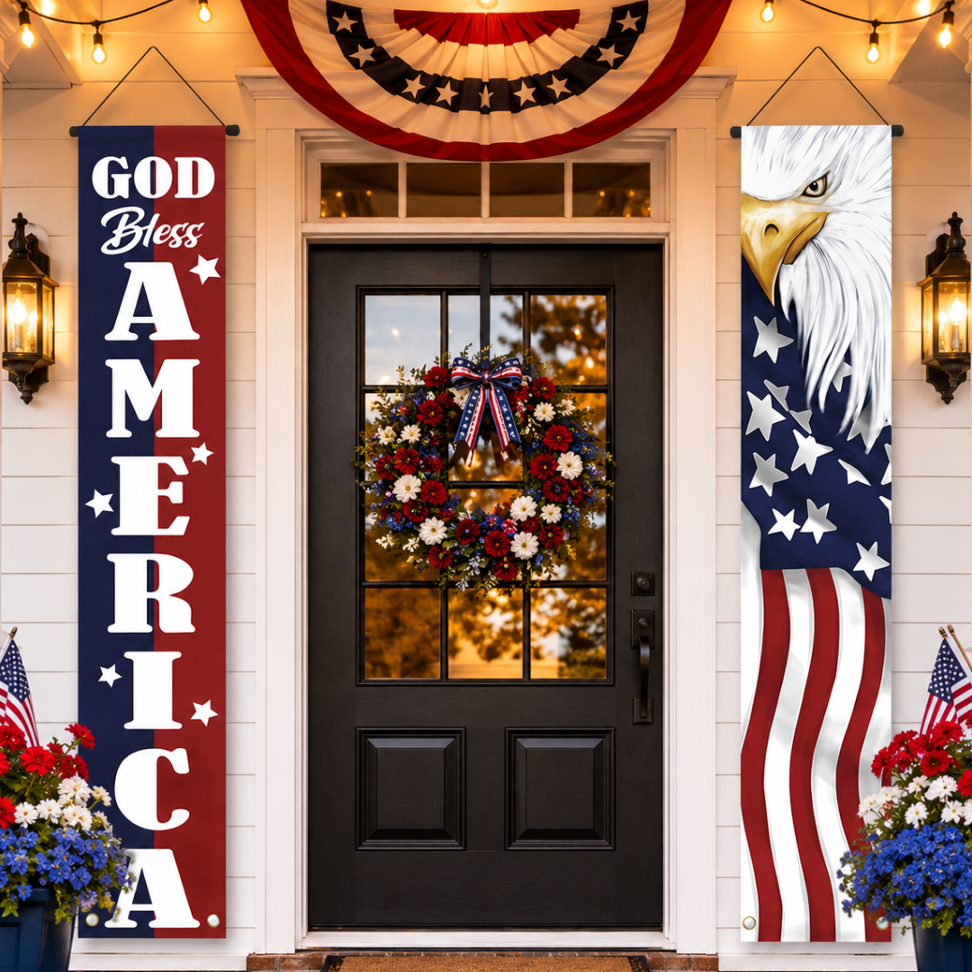 God Bless America – Patriotic Eagle Porch Banner Set