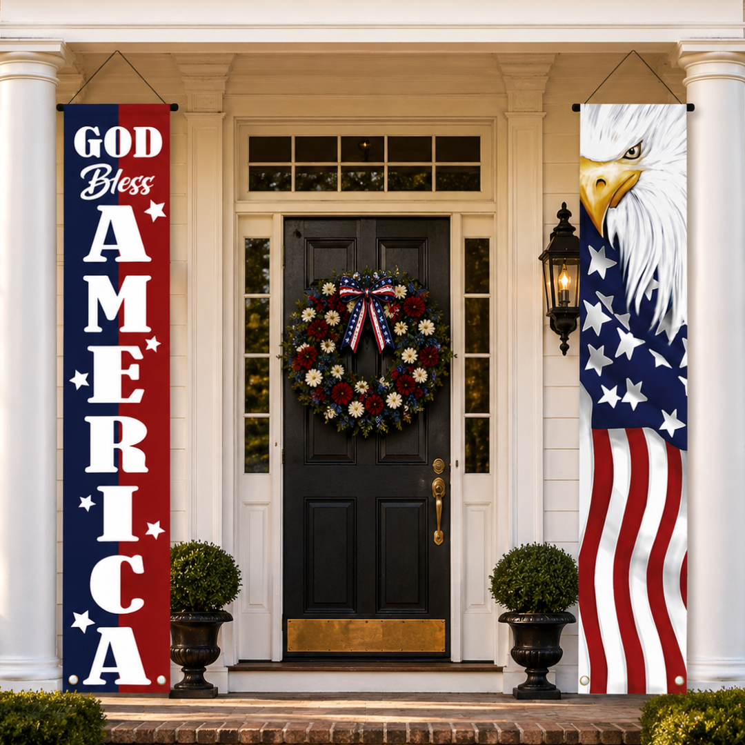 God Bless America – Patriotic Eagle Porch Banner Set