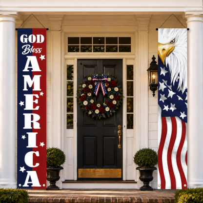 God Bless America – Patriotic Eagle Porch Banner Set