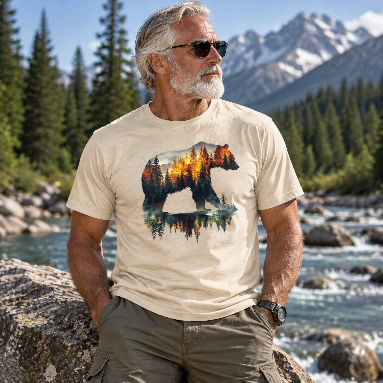 Premium Cotton Bear Forest Printed T-Shirt