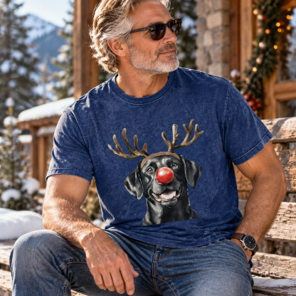 Christmas Black Labrador Washed Oversized T-shirt