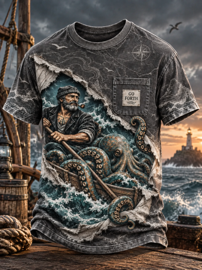 ⚓ 🌊"Kraken’s Wrath" Old Sea Dog & Tentacle Tee