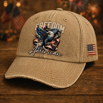 Vintage Freedom Eagle Baseball Cap – American Patriotic Washed Hat