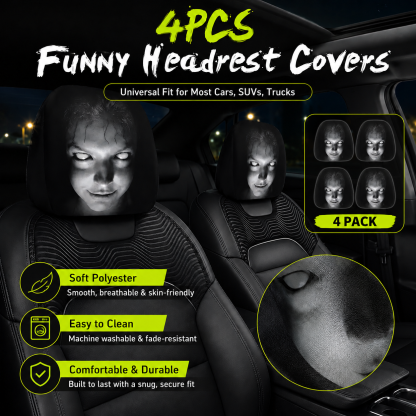 😆 Funny Cartoon Car Headrest Covers – 2PCS Universal Fit 🚗