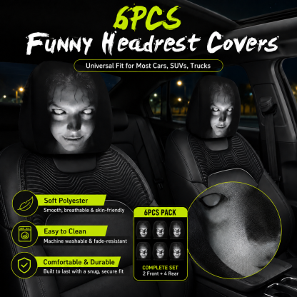 😆 Funny Cartoon Car Headrest Covers – 2PCS Universal Fit 🚗