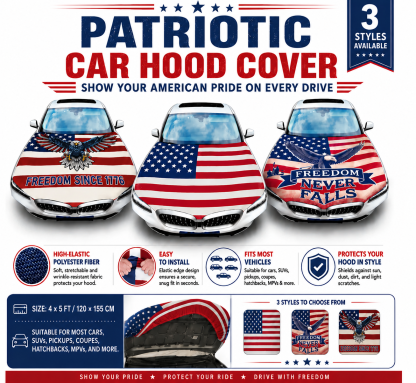 🇺🇸 Universal American Hood Flag Cover 🔥 Secure Buckle Design for Stable Highway Driving 🦅 Fits Most Cars, SUVs & Pickups[Buy 2 Free Shipping]