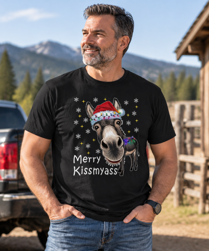 🎄 Funny Donkey Merry Kissmyass Christmas T-Shirt