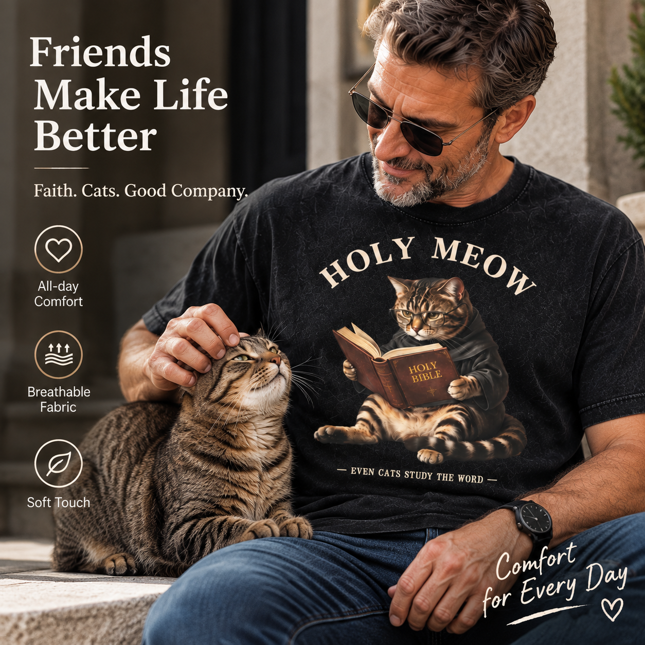 Holy Meow Even Cats Study The Word Christian Washed T-Shirt