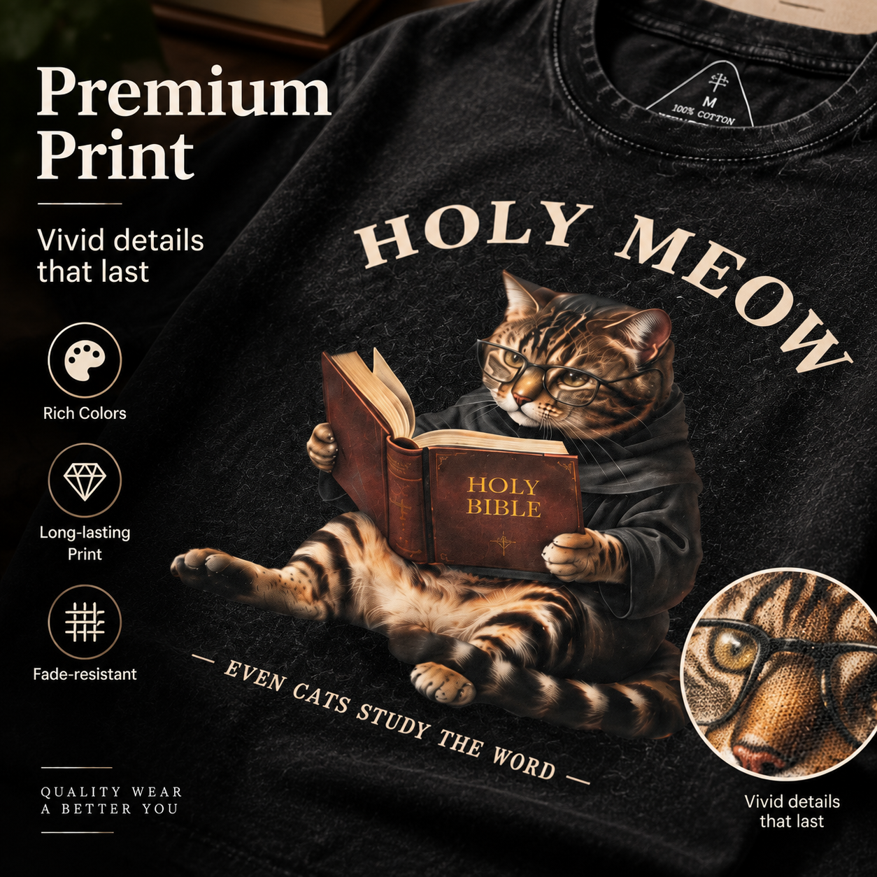 Holy Meow Even Cats Study The Word Christian Washed T-Shirt