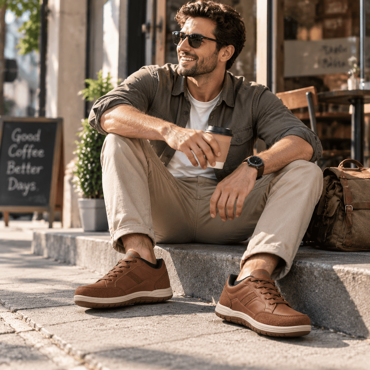 Men's Genuine Leather Walking Shoes - Maximum Support, Wide Toe Box with Arch Support