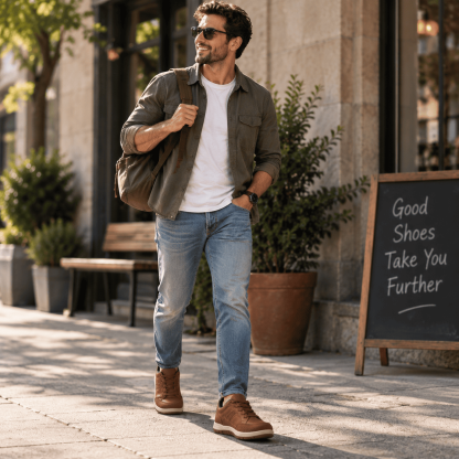 Men's Genuine Leather Walking Shoes - Maximum Support, Wide Toe Box with Arch Support