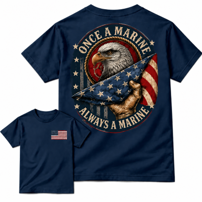 Once a Marine Always a Marine T-Shirt, USMC Veteran Patriotic Graphic Tee