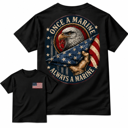 Once a Marine Always a Marine T-Shirt, USMC Veteran Patriotic Graphic Tee