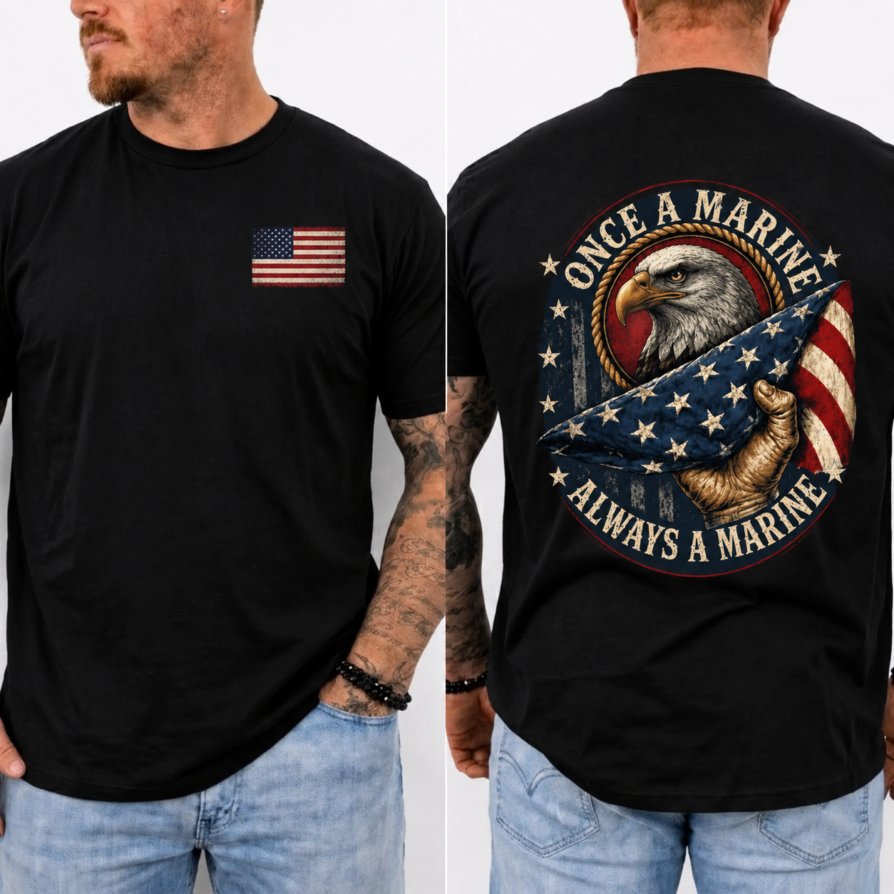 Once a Marine Always a Marine T-Shirt, USMC Veteran Patriotic Graphic Tee