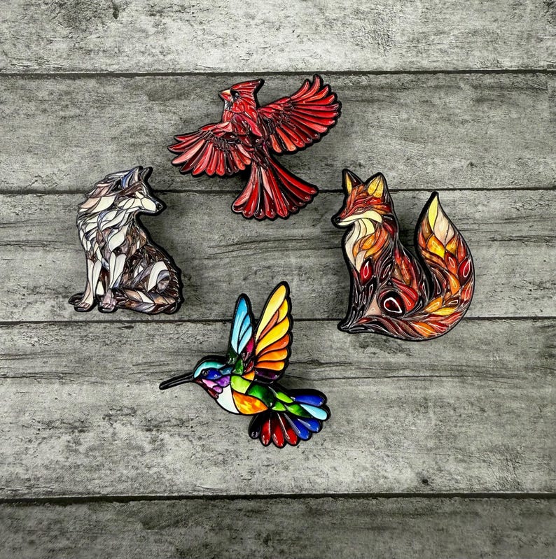 🎁Stained Glass Wildlife Enamel Pins