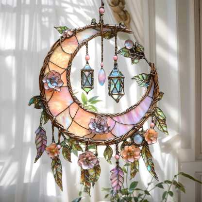 🔥🔥New Year Gift--🌙Hand-Painted Moon and Floral Window Decor💖--2D Acrylic