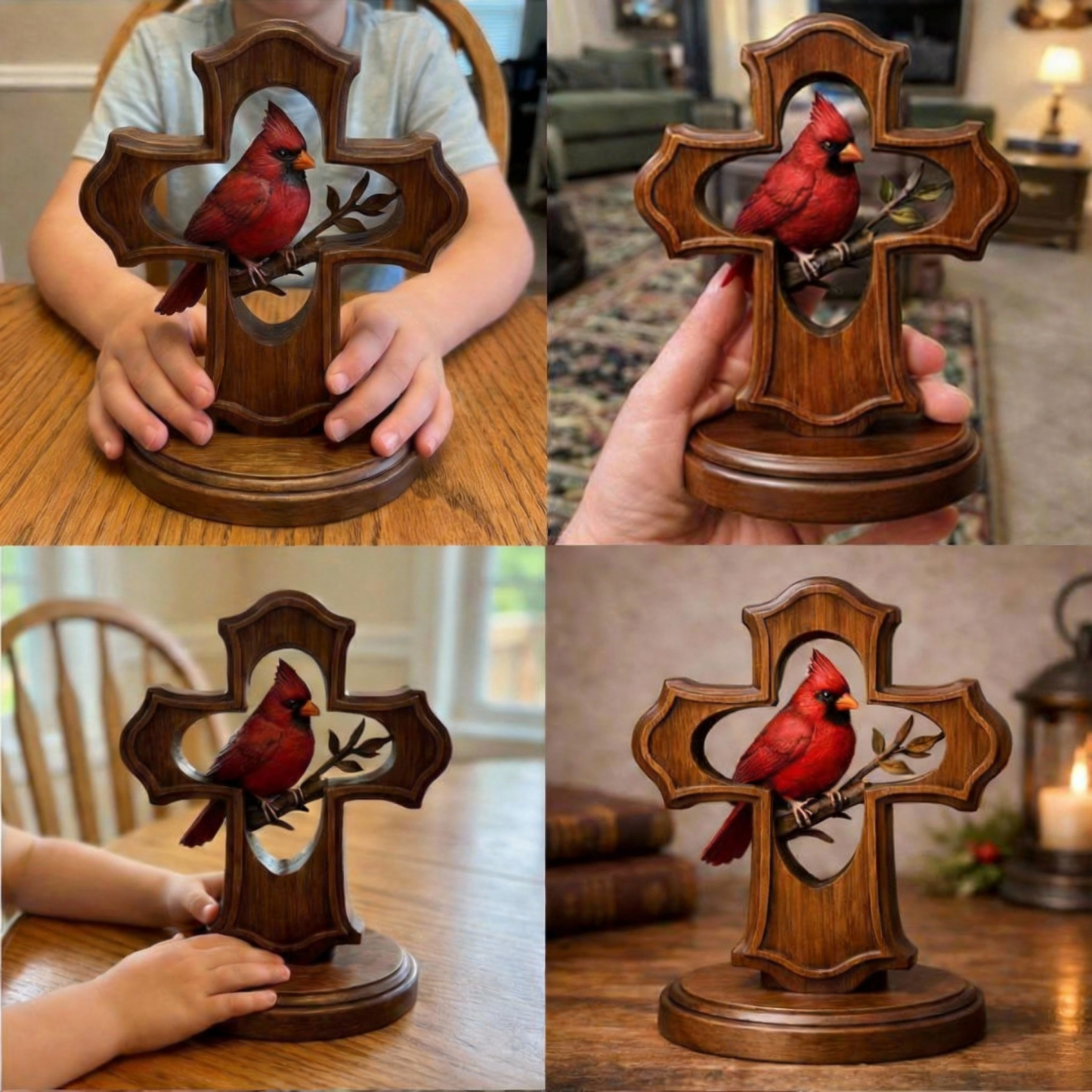 ❤️✝️Handcrafted Cardinal Cross Ornament