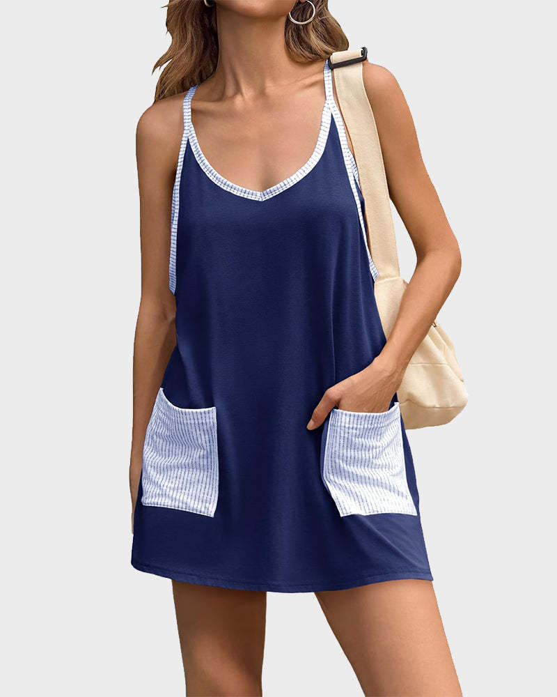 Casual Sleeveless Mini Dress With Built-In Shorts