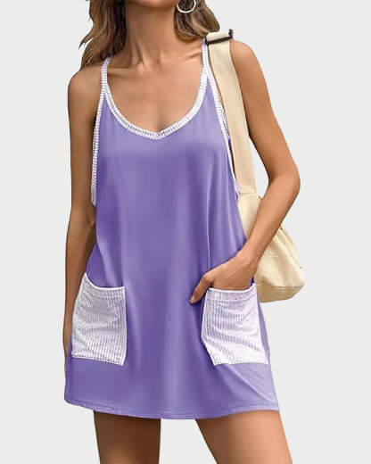 Casual Sleeveless Mini Dress With Built-In Shorts