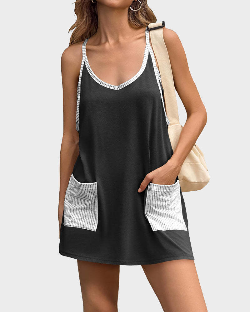 Casual Sleeveless Mini Dress With Built-In Shorts