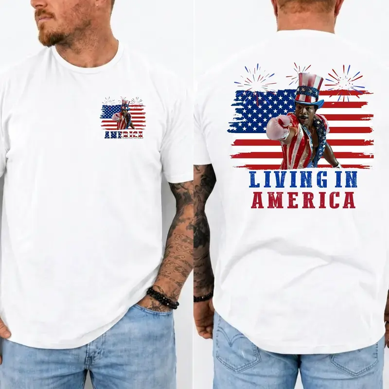 Apollo Creed Living In America July 4th Independence Day Graphic T-Shirt