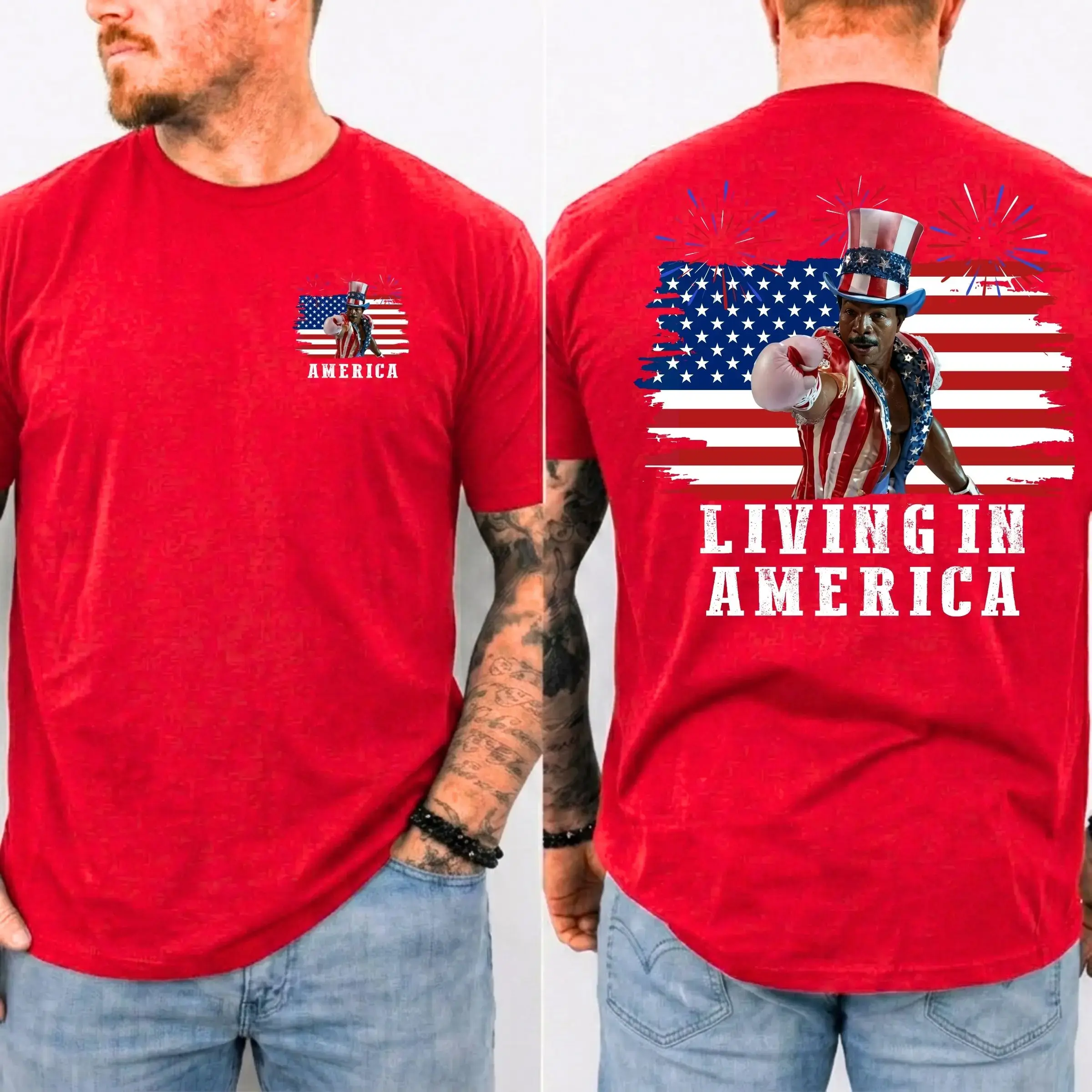 Apollo Creed Living In America July 4th Independence Day Graphic T-Shirt
