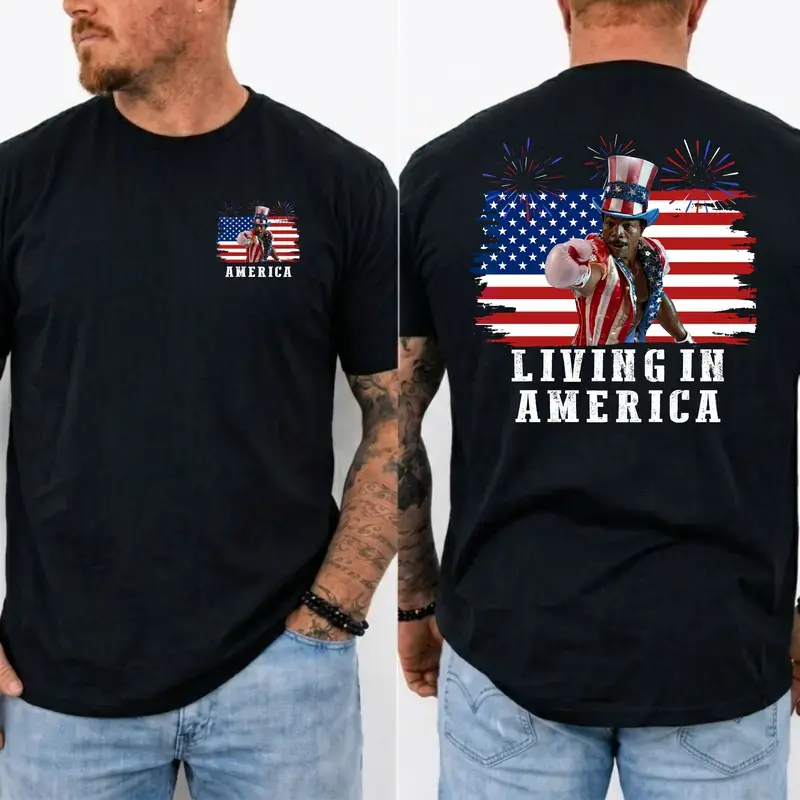 Apollo Creed Living In America July 4th Independence Day Graphic T-Shirt