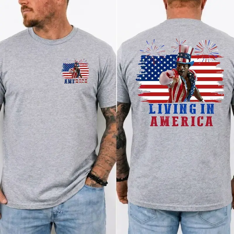 Apollo Creed Living In America July 4th Independence Day Graphic T-Shirt