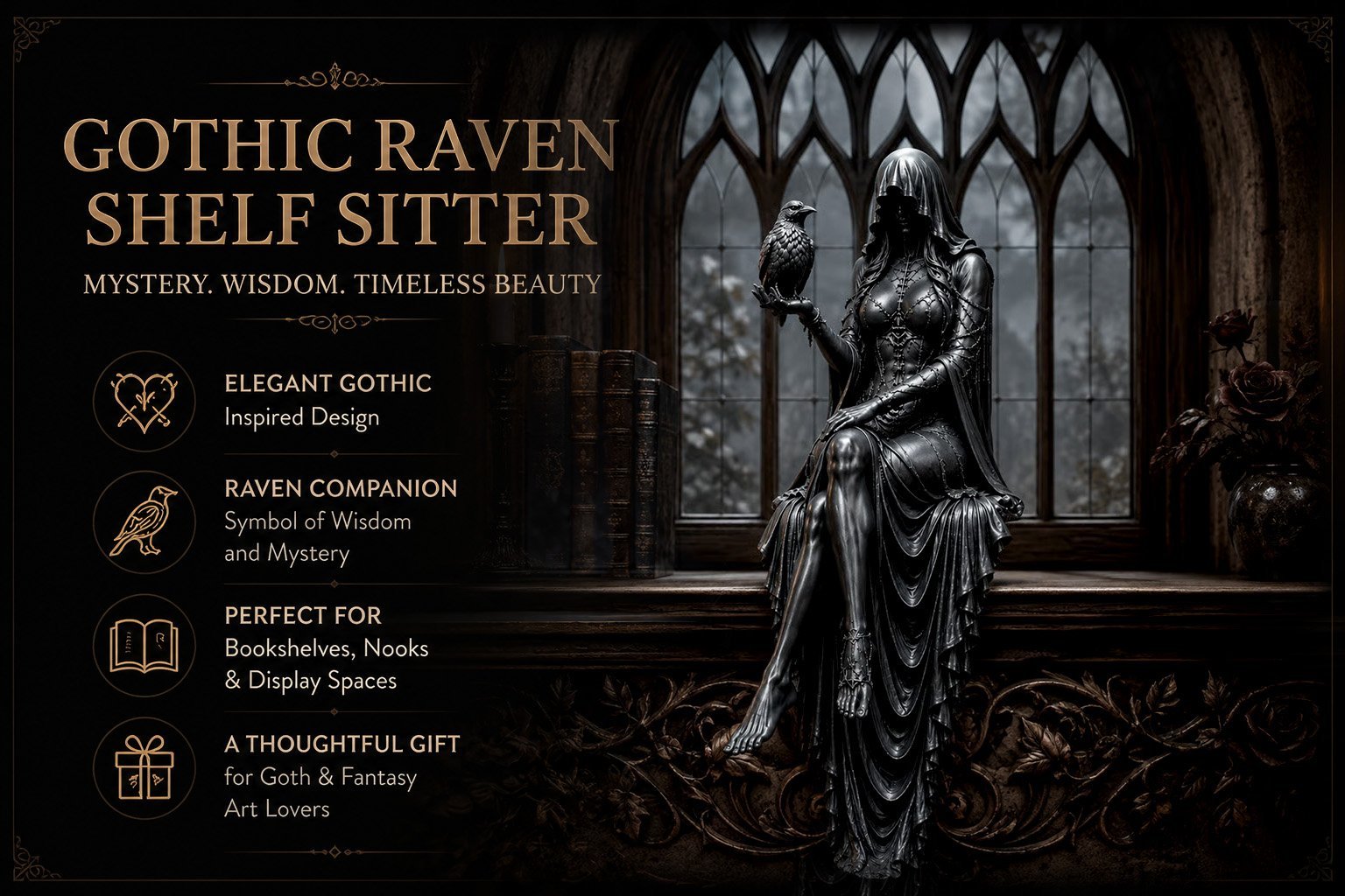 🔥Last Day 43% OFF 🖤 Gothic Raven Shelf Sitter Statue