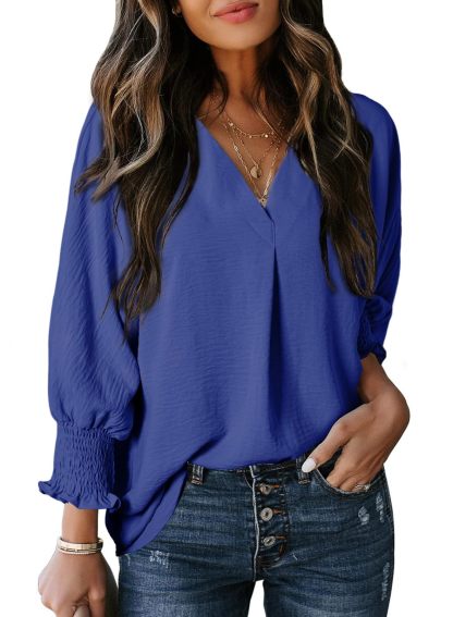 🔥🔥🔥Limited time sale Womens Casual 3/4 Sleeve V Neck Loose Fit Basic Tees