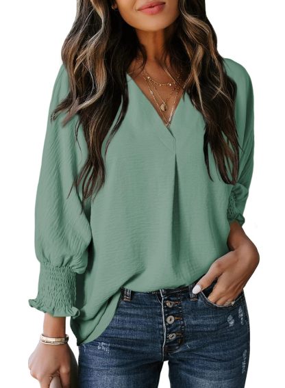 🔥🔥🔥Limited time sale Womens Casual 3/4 Sleeve V Neck Loose Fit Basic Tees